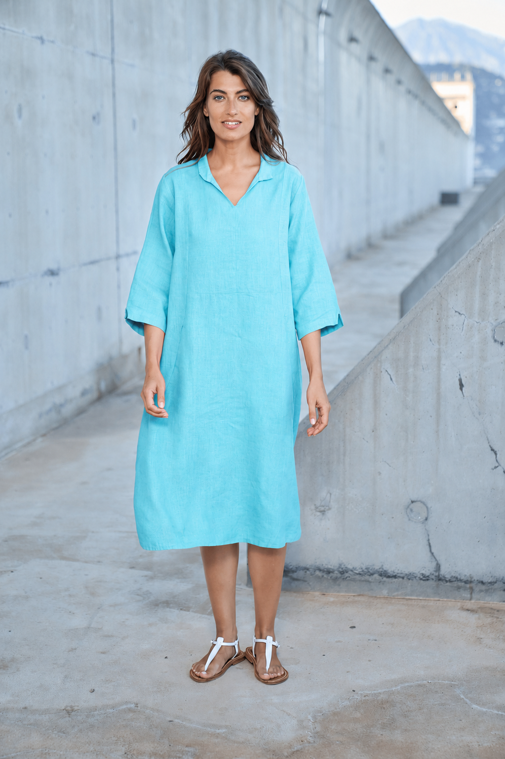 pure linen dress Folie Midi – Lucindas on-line Material:Silk-Cotton joy by teresita Orillac costume Runaway The Label Lene