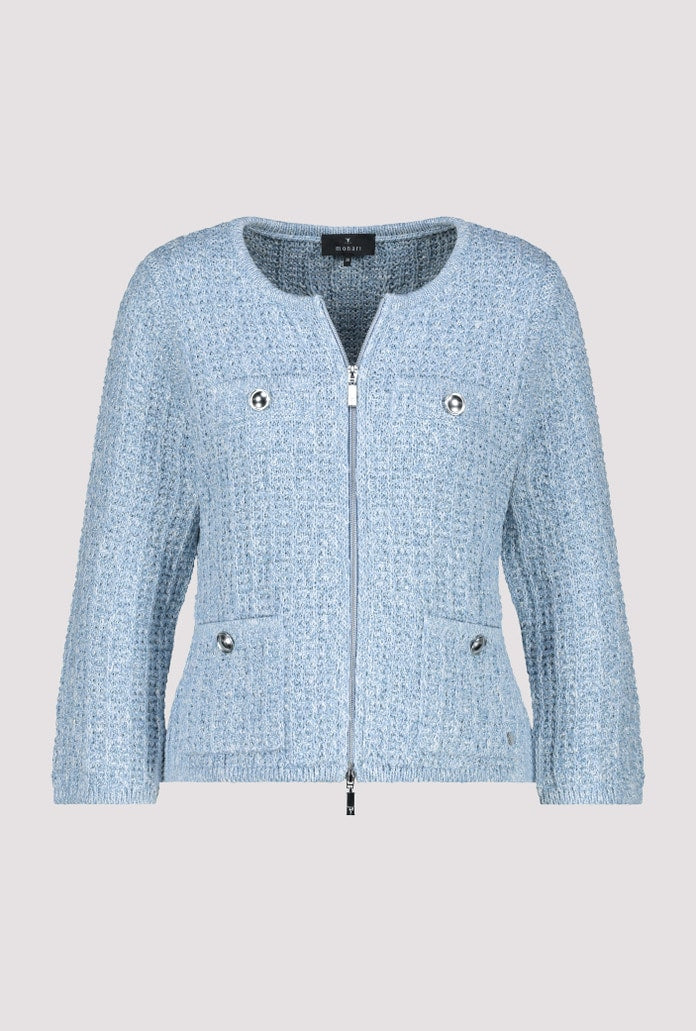 Monari Blue Tweed Shimmer Cardigan with Zip 409286