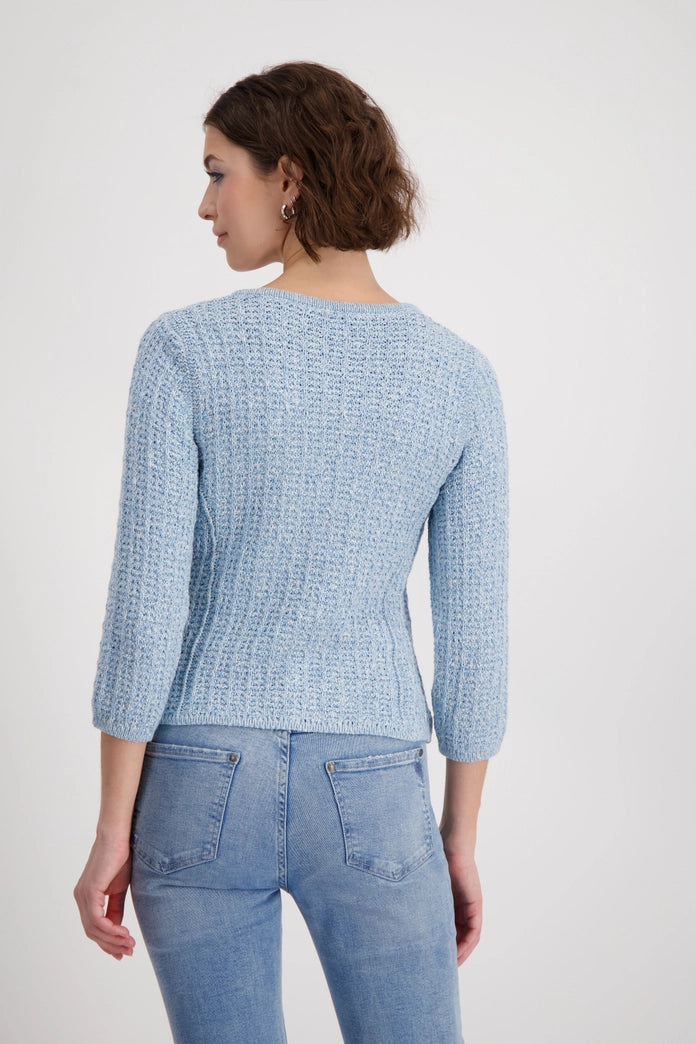 Monari Blue Tweed Shimmer Cardigan with Zip 409286