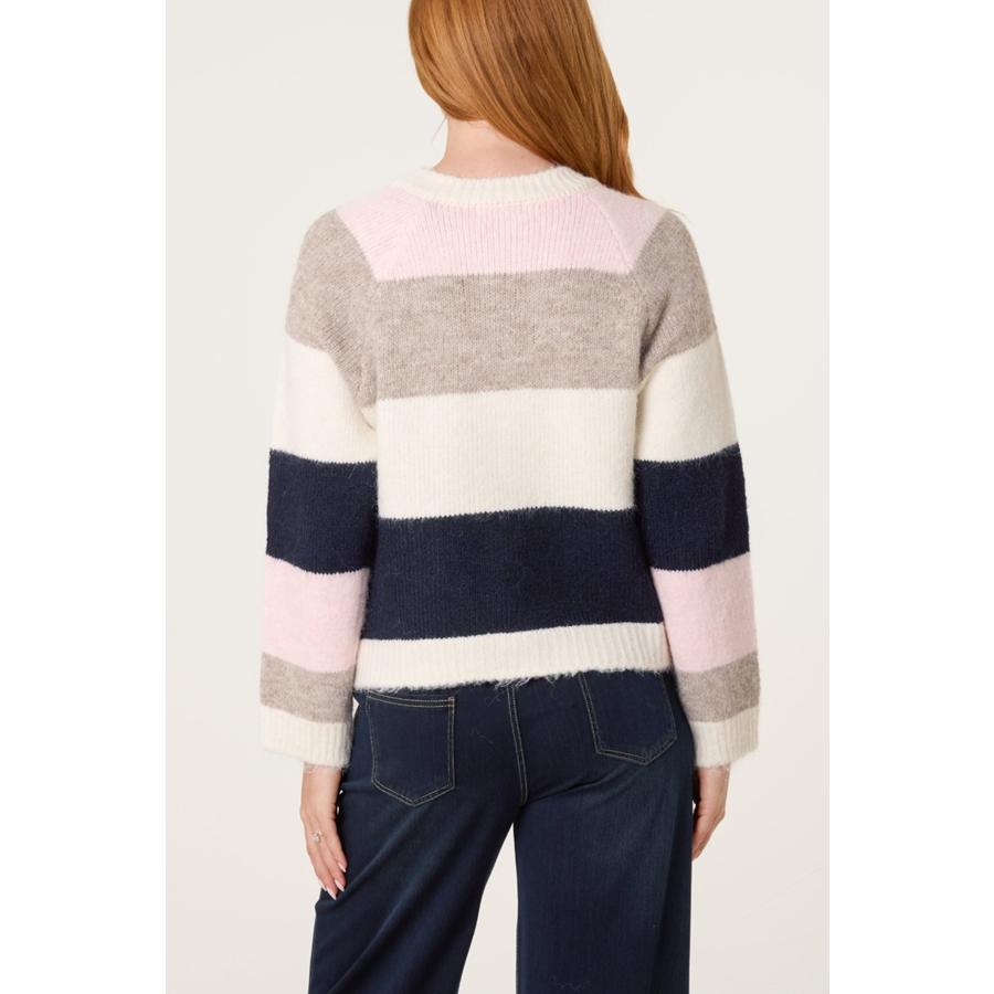 Retro Flower-Button Striped Knit Cardigan - Lucindas on-line