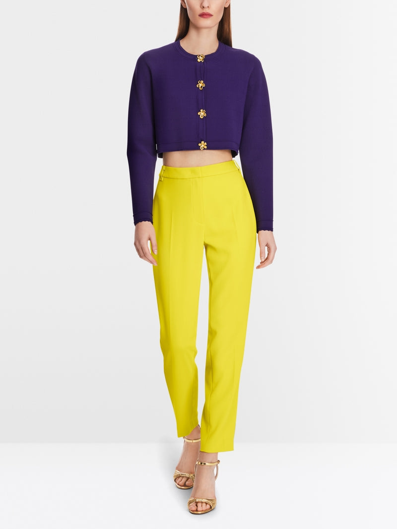 Marc Cain vibrant purple Short Pointelle Cardigan with Flower Trim Buttons