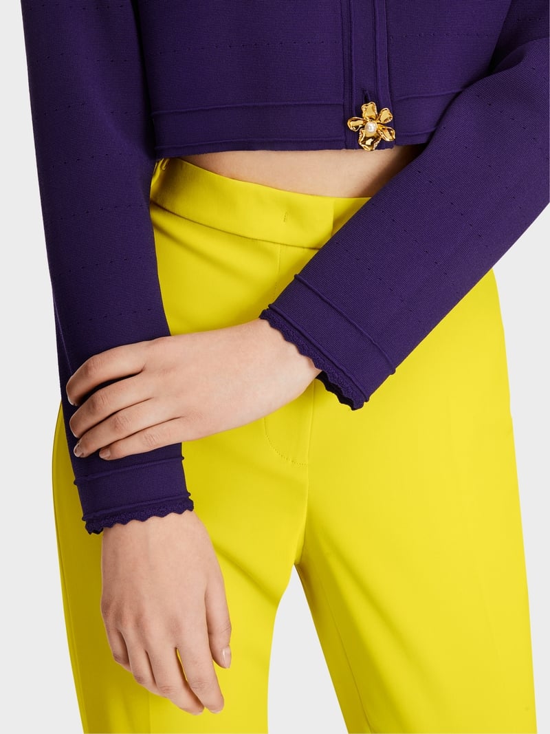 Marc Cain vibrant purple Short Pointelle Cardigan with Flower Trim Buttons