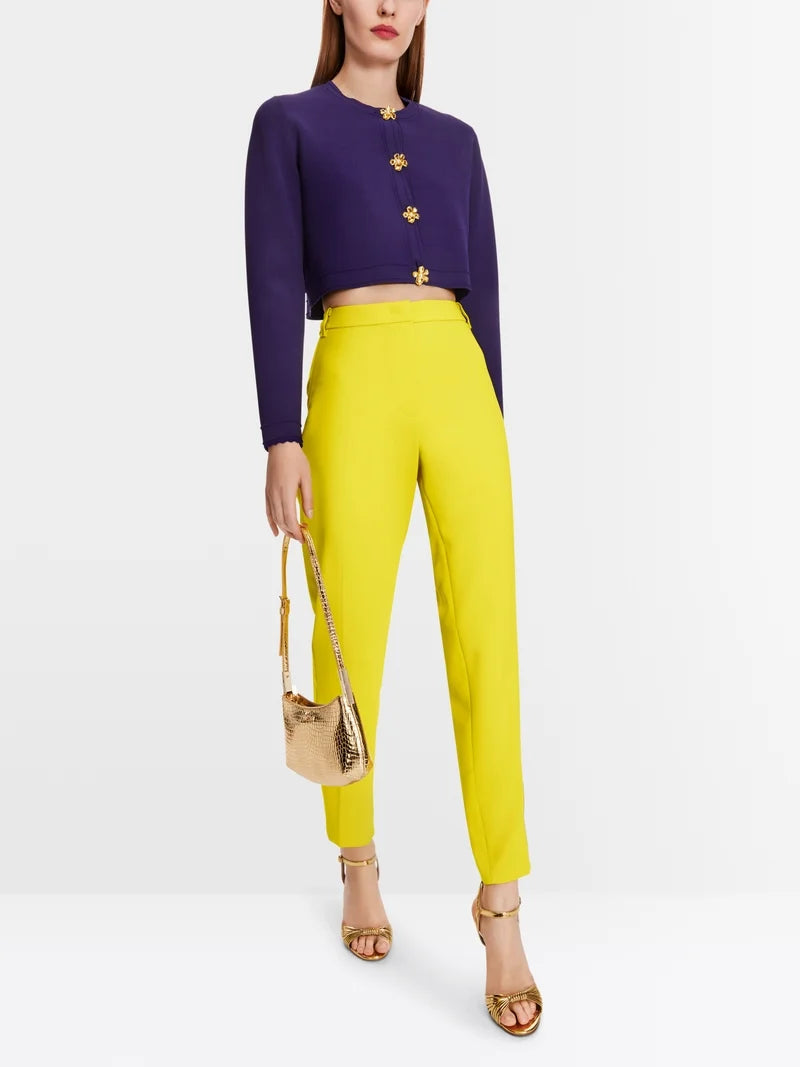 Marc Cain vibrant purple Short Pointelle Cardigan with Flower Trim Buttons