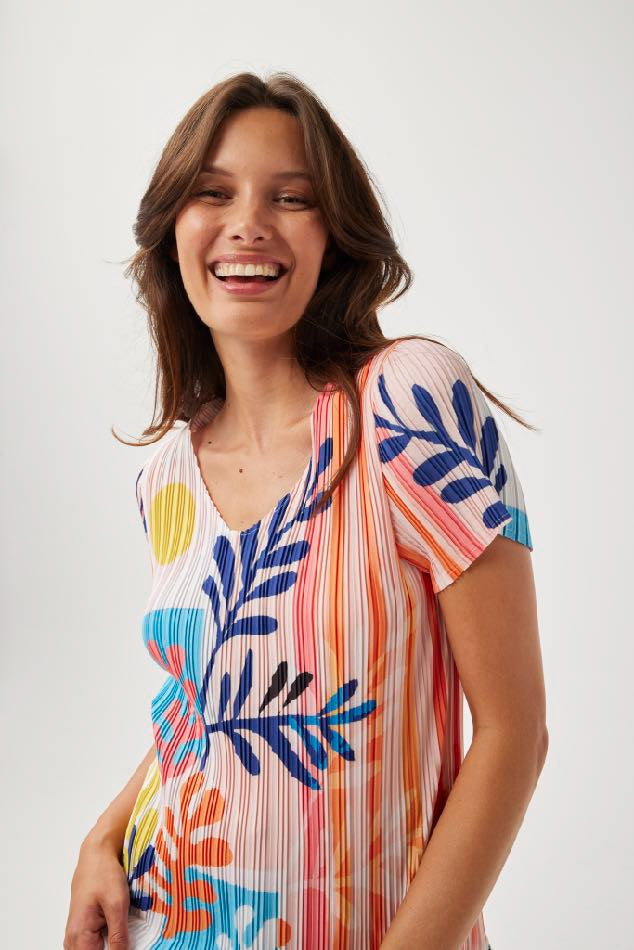 Coral Print Pleated Top YE353