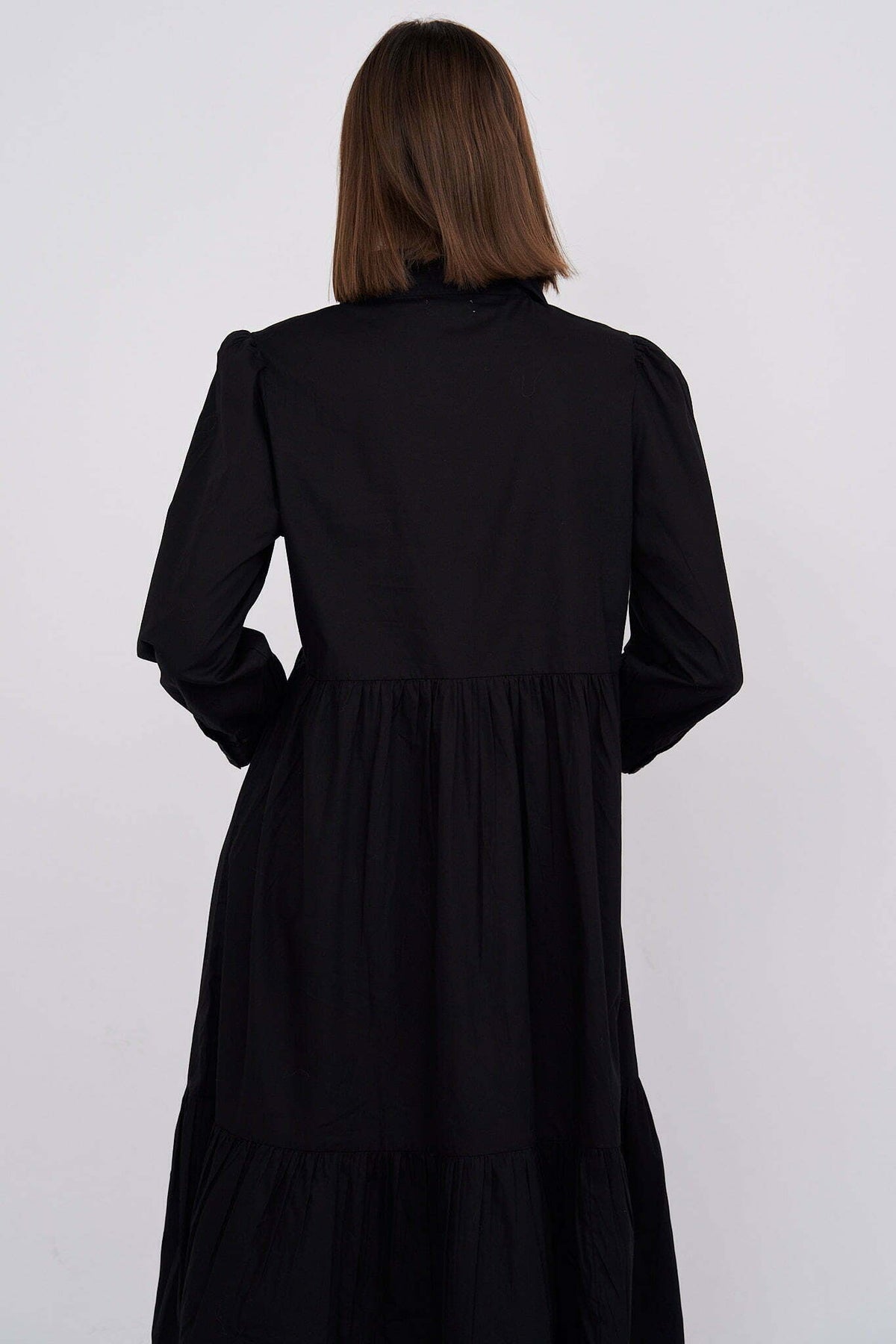 Black Chiara Tiered 100% Cotton Midi Dress - Lucindas on-line