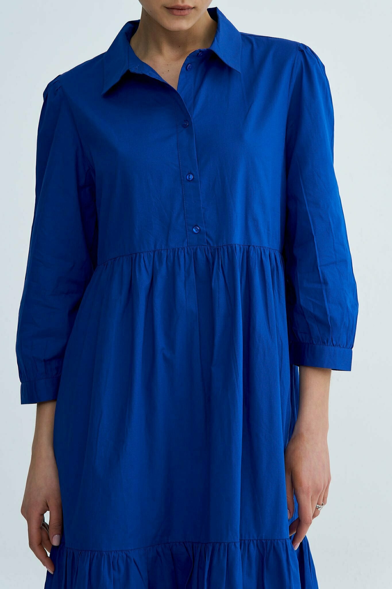 Royal Blue Chiara Tiered Cotton Midi Dress