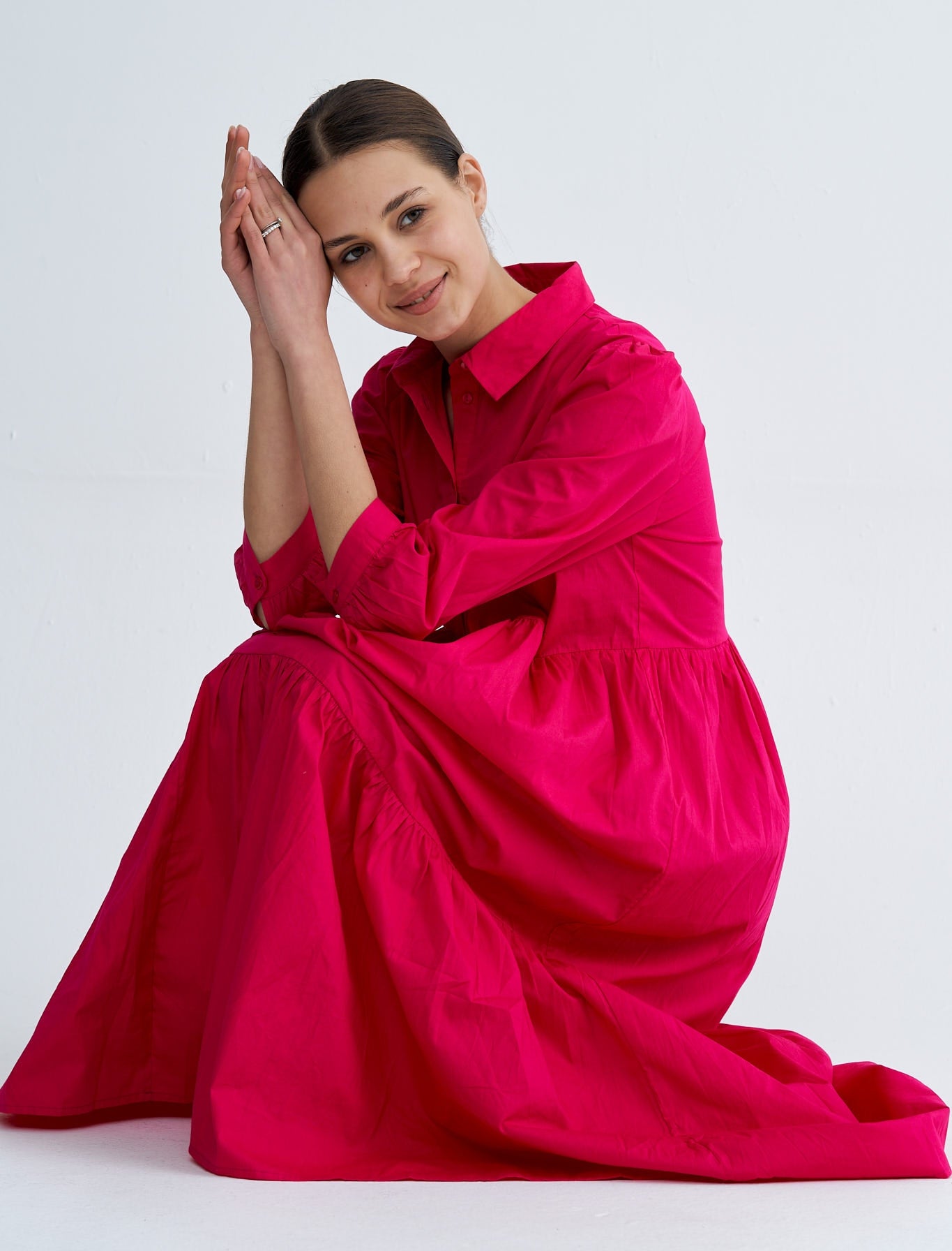Fuchsia Chiara Tiered 100% Cotton Midi Dress - Lucindas on-line
