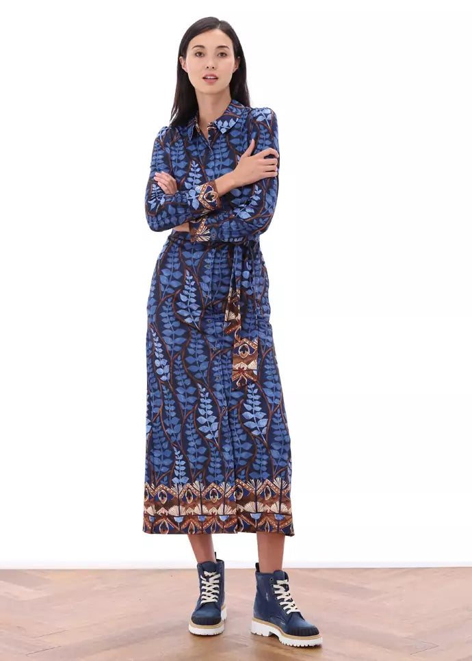 Leaf Print Maxi Shirt Dress