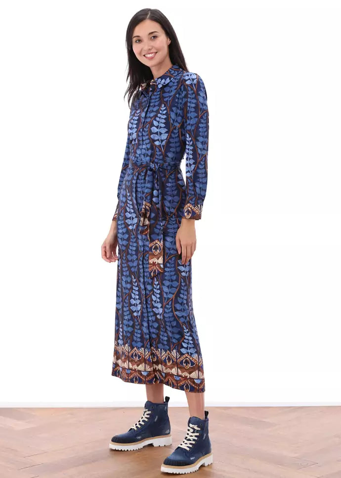 Leaf Print Maxi Shirt Dress