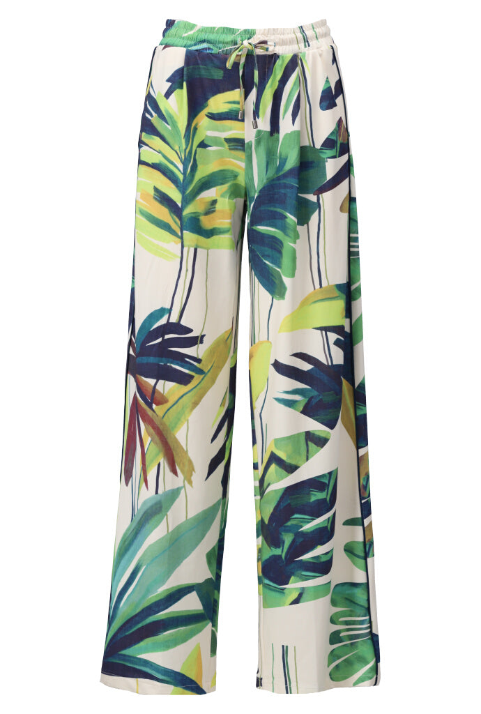 K-design Tropical Leaf-Print Wide-Leg Trousers A804