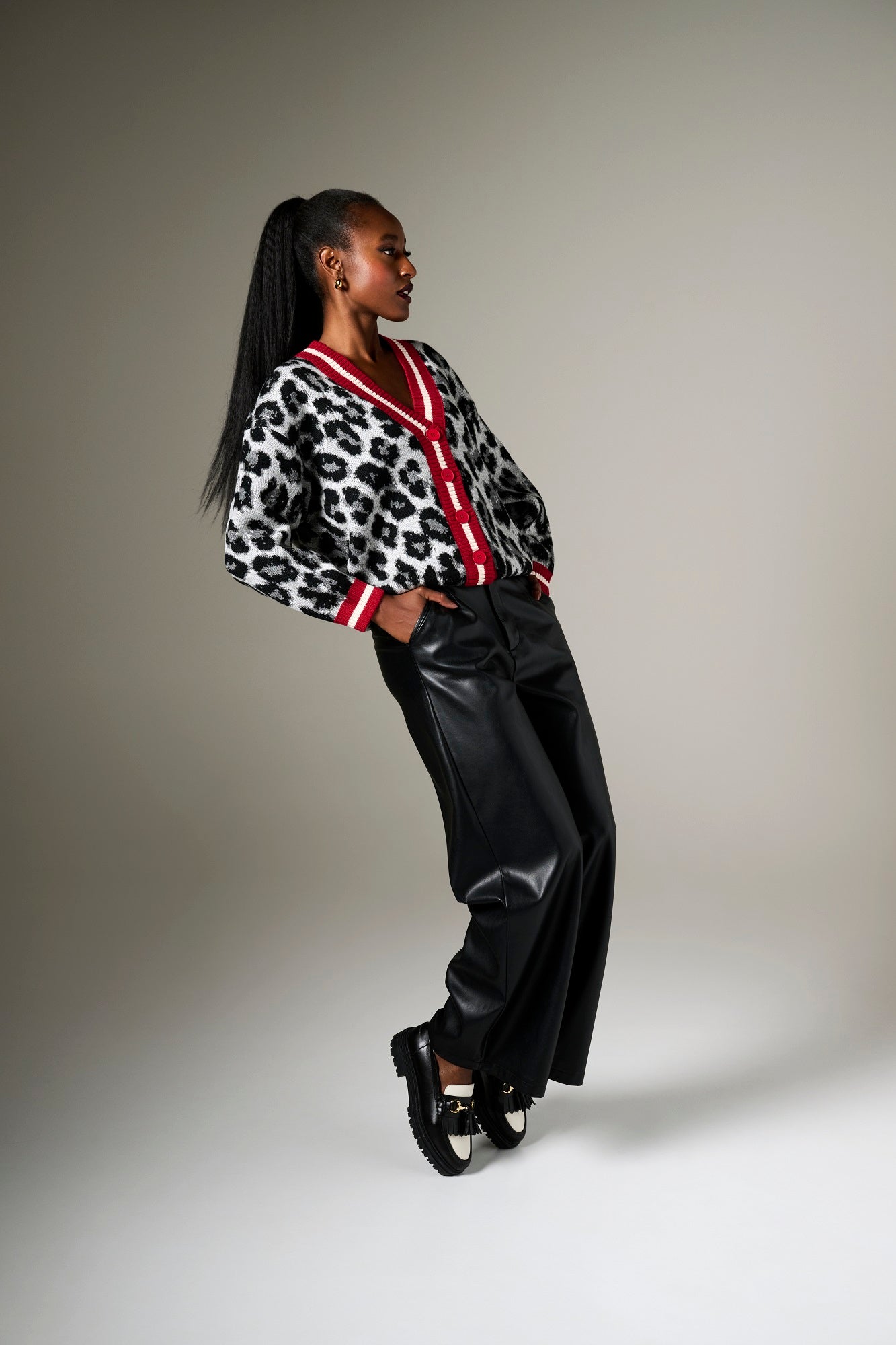 Red-Trim Leopard Cardigan B816 Lucindas
