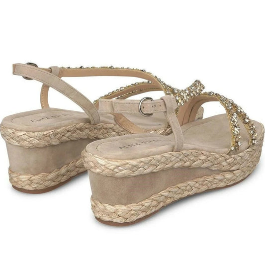 Suede Wedge Sandal with Stones