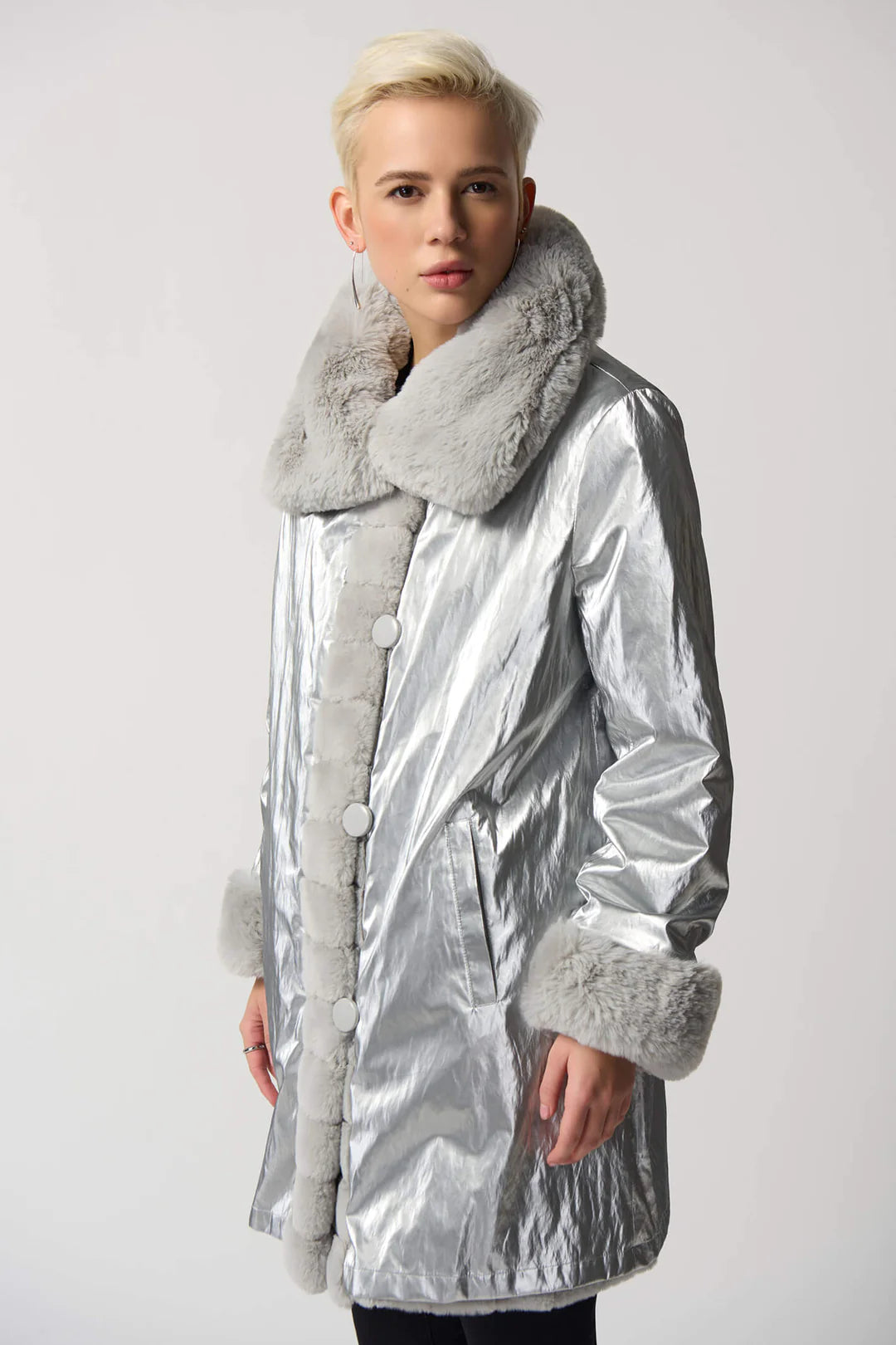 Silver Faux Fur Reversible Coat