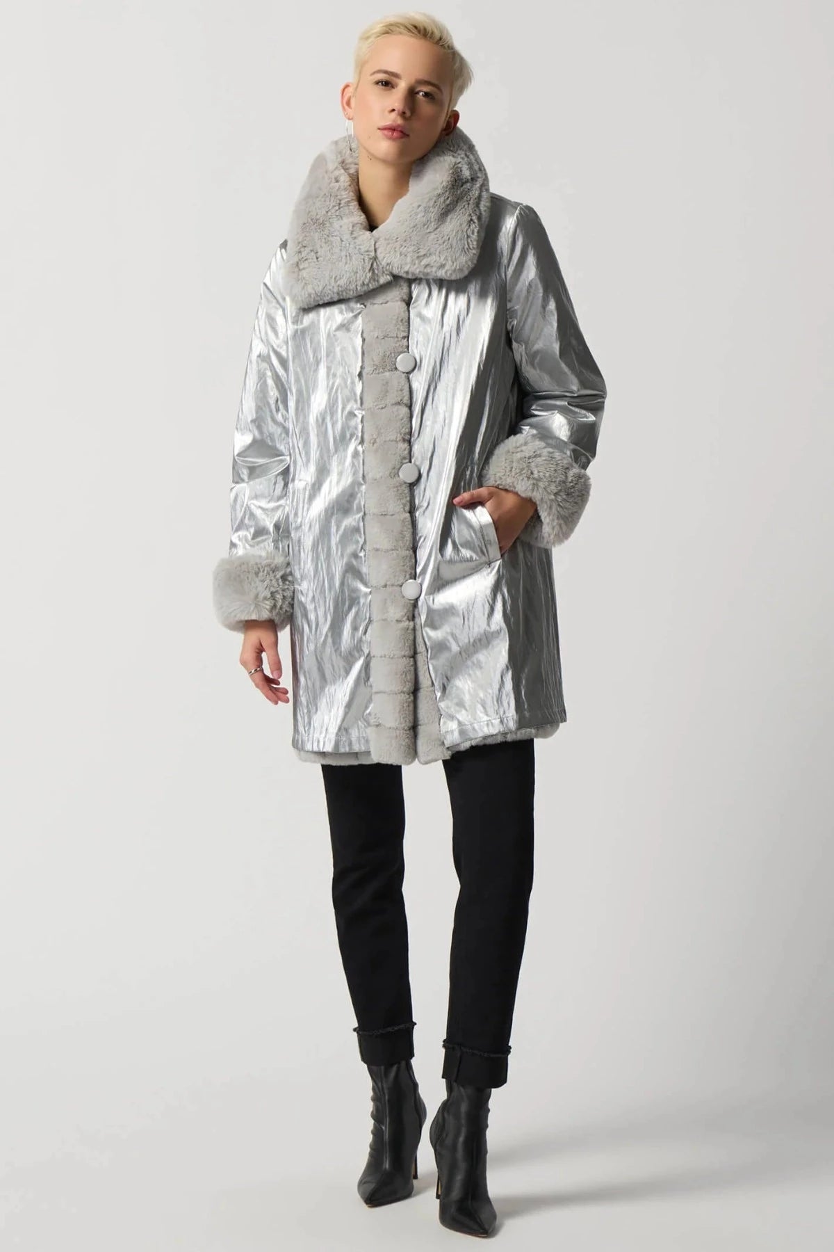Silver Faux Fur Reversible Coat