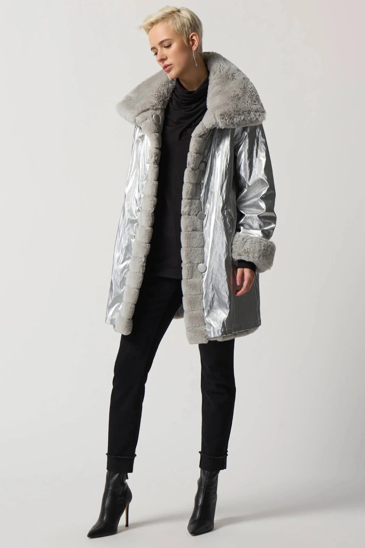Silver Faux Fur Reversible Coat