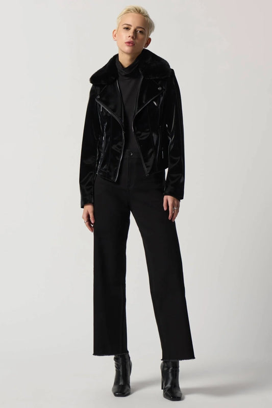 Black Patent Jacket with Faux-Fur Collar