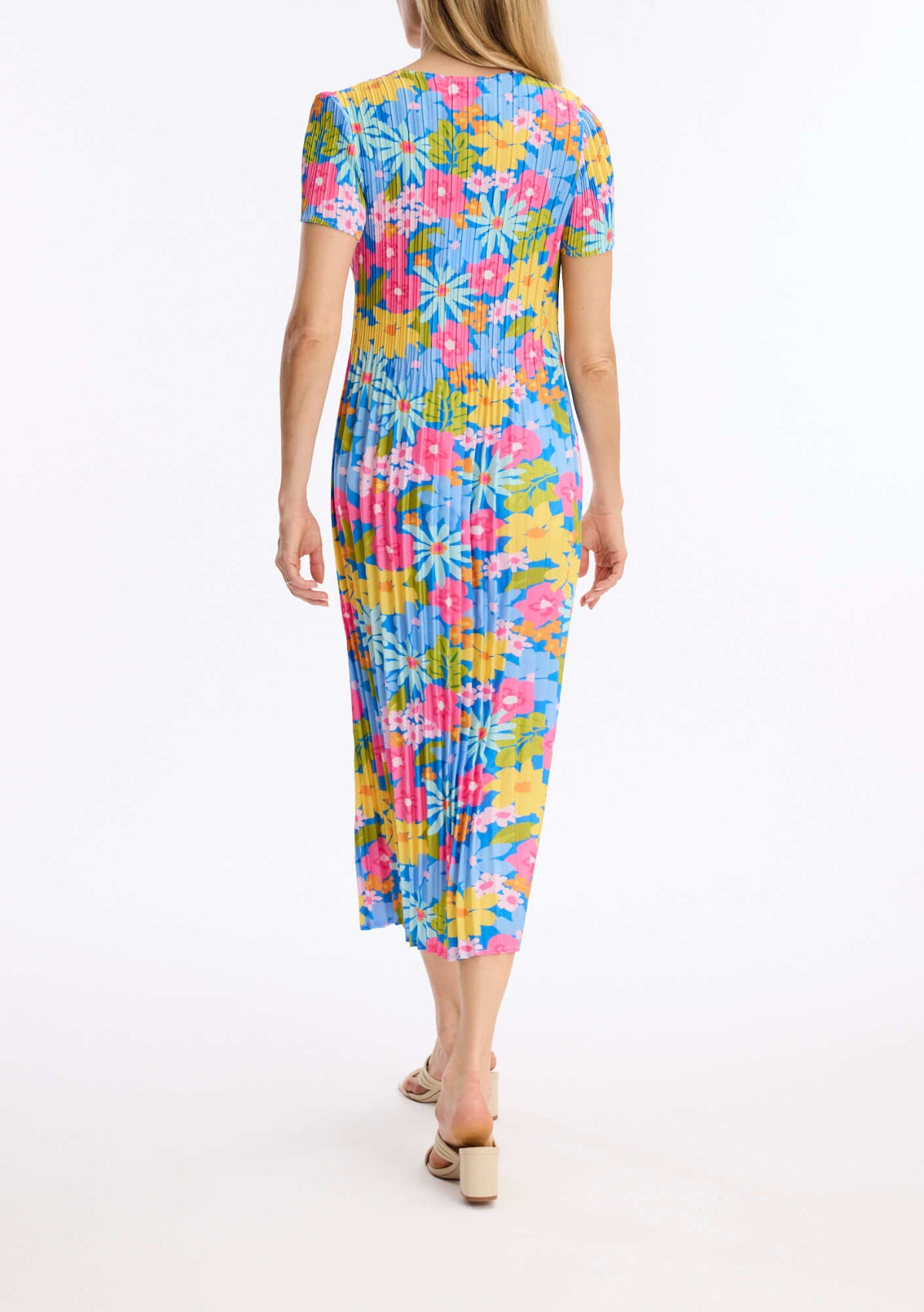 Leo & Ugo Happy Flower Pleated Print Midi Dress