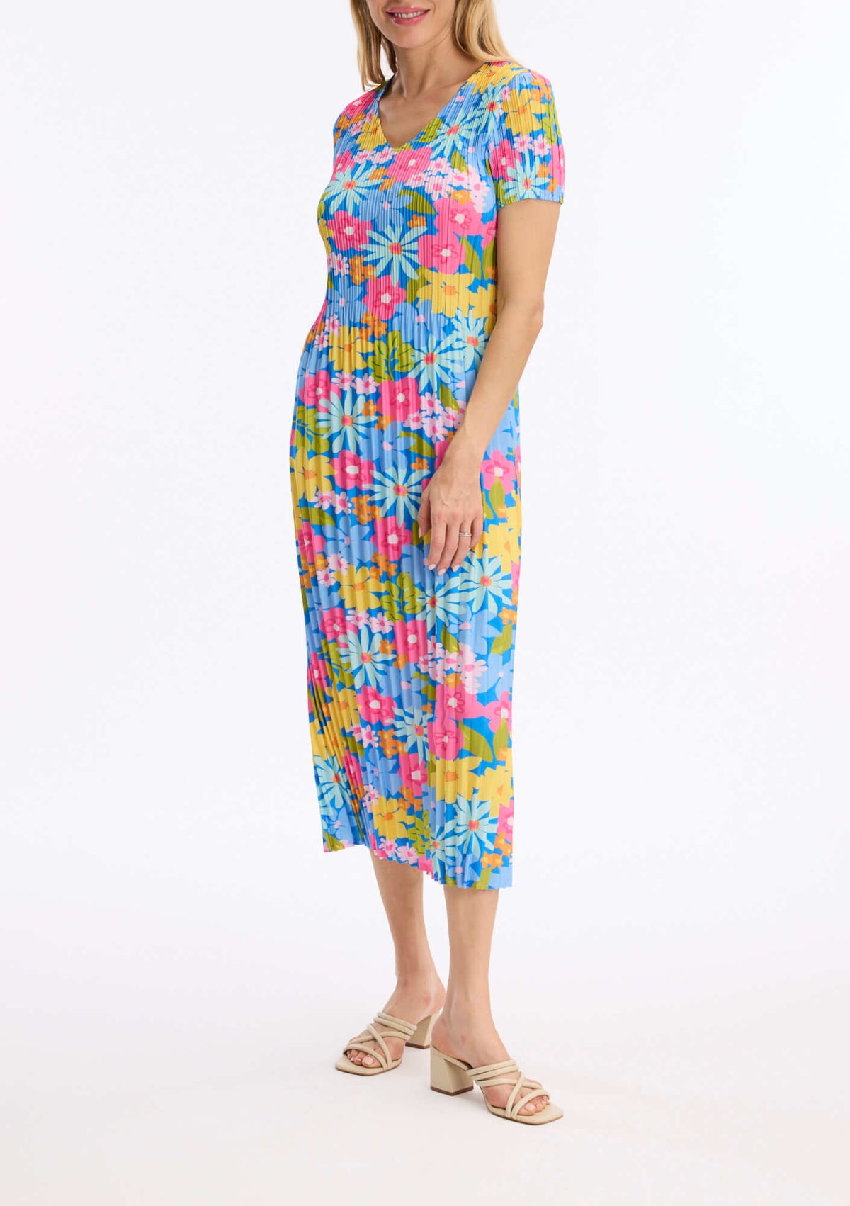 Leo & Ugo Happy Flower Pleated Print Midi Dress