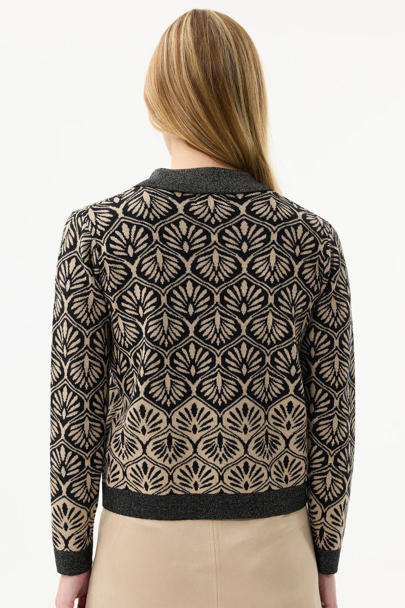 Leo & Ugo Black Gold Lurex Leaf Design Cardigan AW400 Lucindas