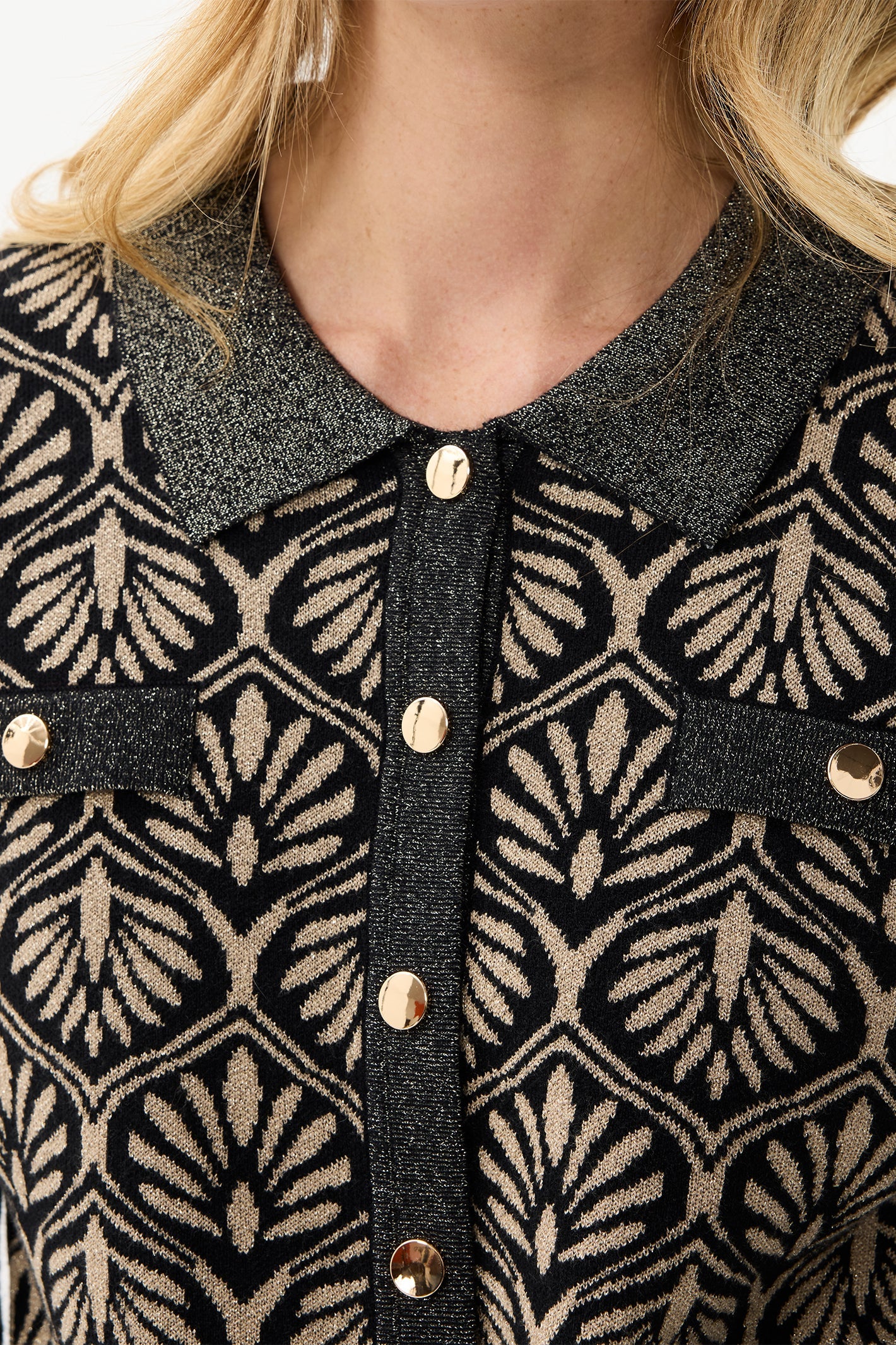 Leo & Ugo Black Gold Lurex Leaf Design Cardigan AW400 Lucindas