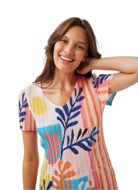 Coral Print Pleated Top YE353