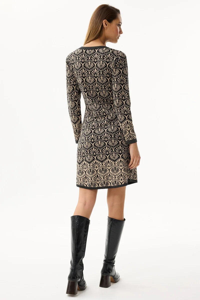 Black Gold Fan Pattern Knitted Dress