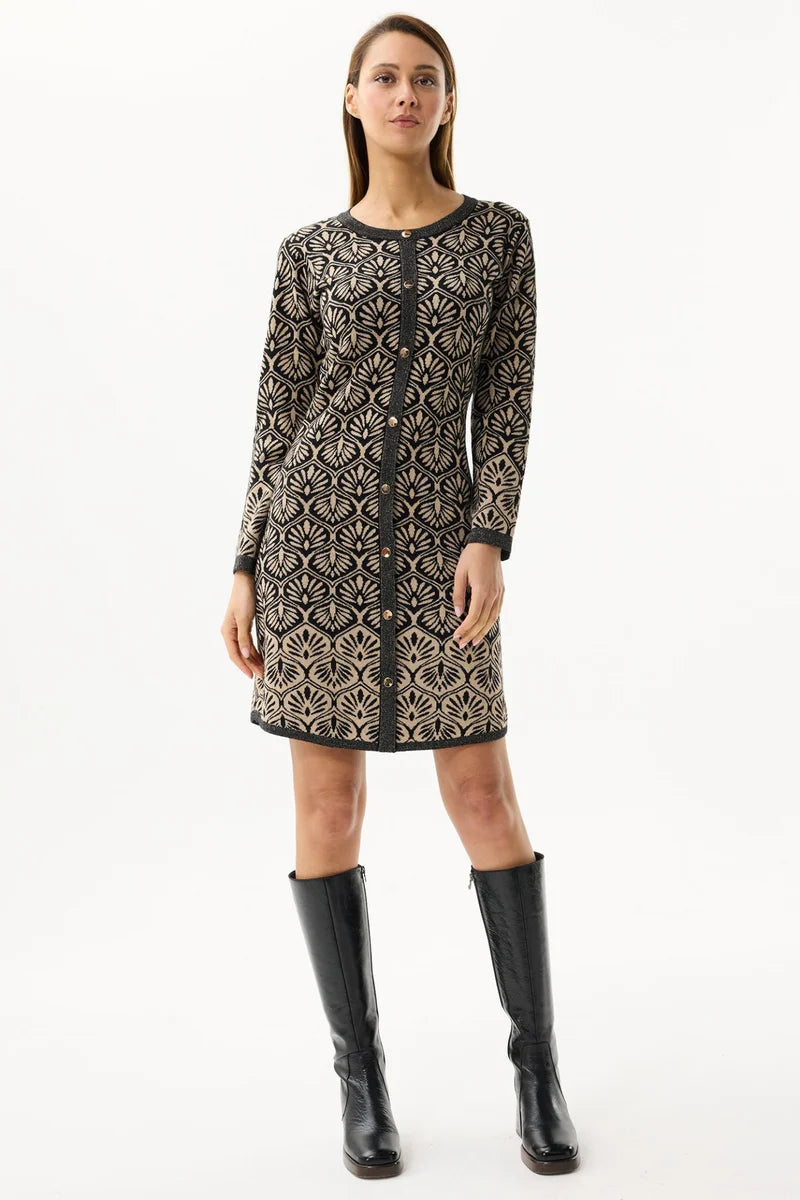 Black Gold Fan Pattern Knitted Dress