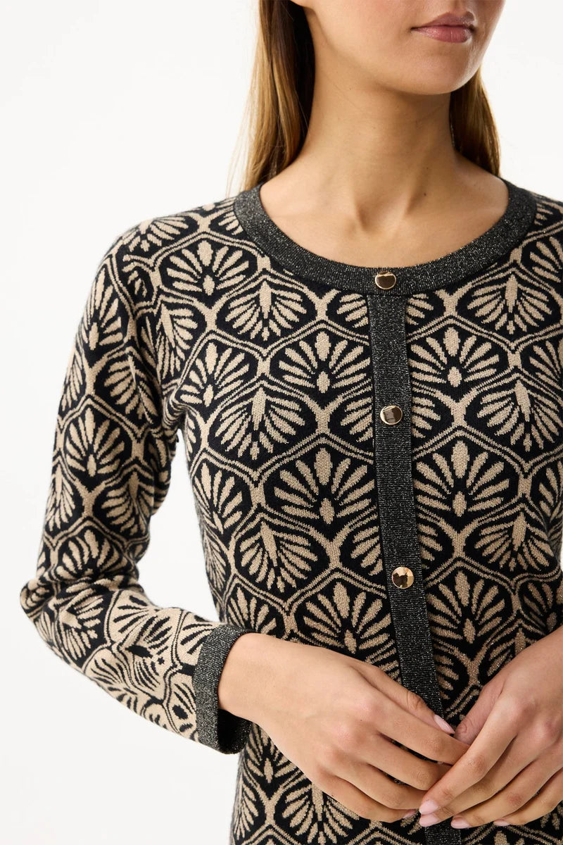 Black Gold Fan Pattern Knitted Dress
