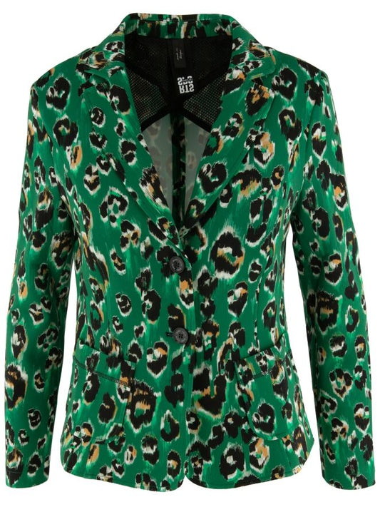 Marc Cain Green Leopard Print Scuba Single- breasted Blazer