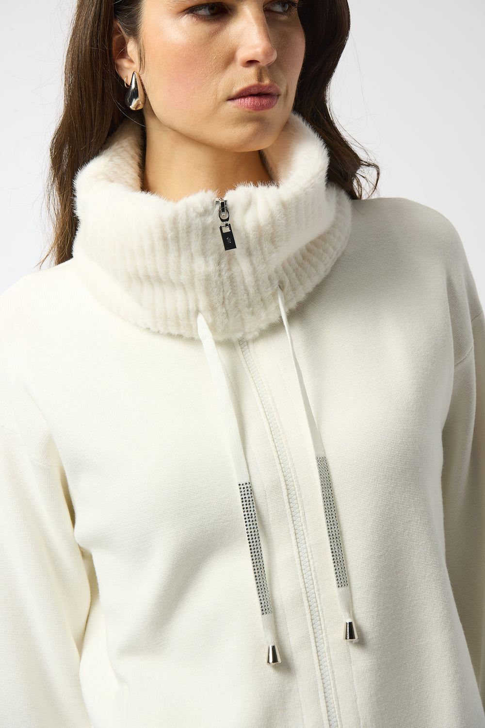 Sweater Knit Coat With Fur Trim