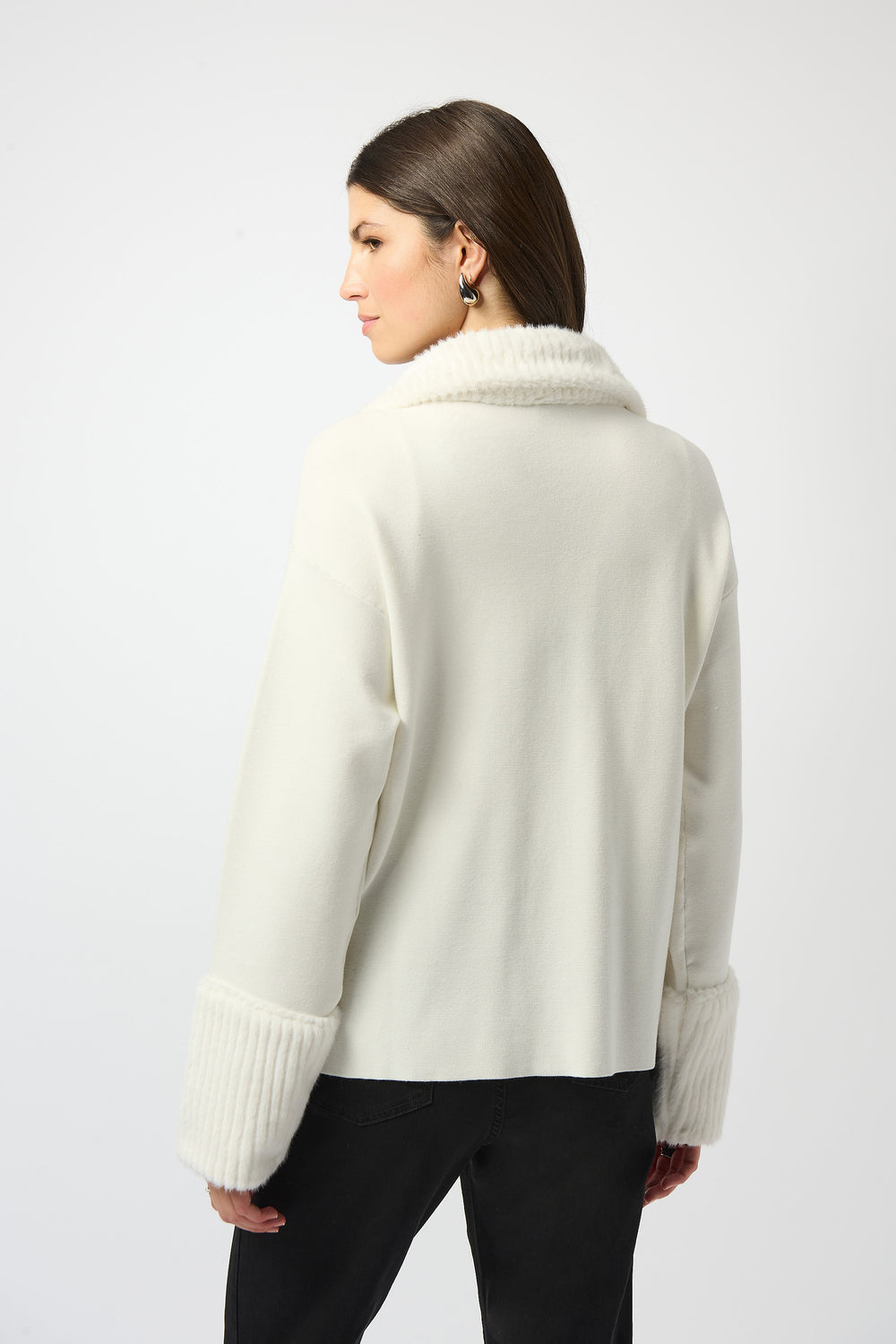 Sweater Knit Coat With Fur Trim