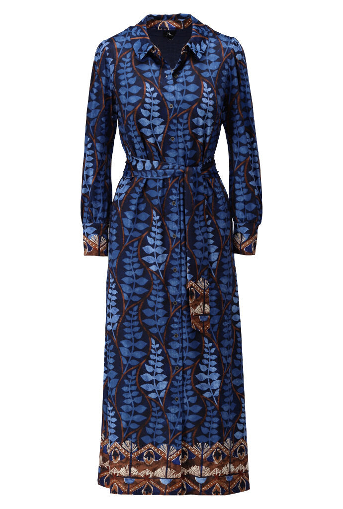 Leaf Print Maxi Shirt Dress