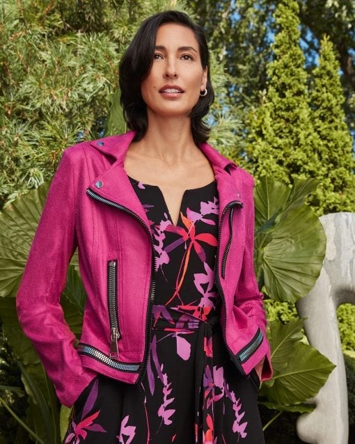 Pink Biker Jacket with Zip Details 211954 - Lucindas on-line