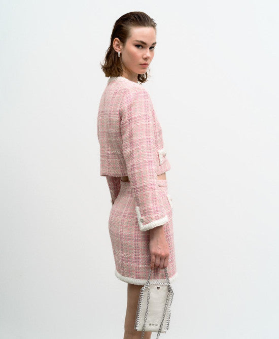 Tweed Mini Lurex Skirt with Rhinestone Button 33-6029