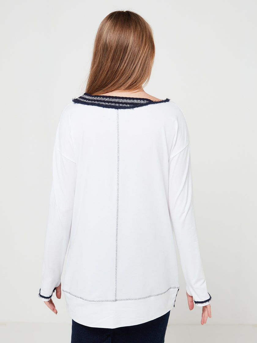 Long Tunic Style Top with Contrasting Ribbing - Lucindas on-line