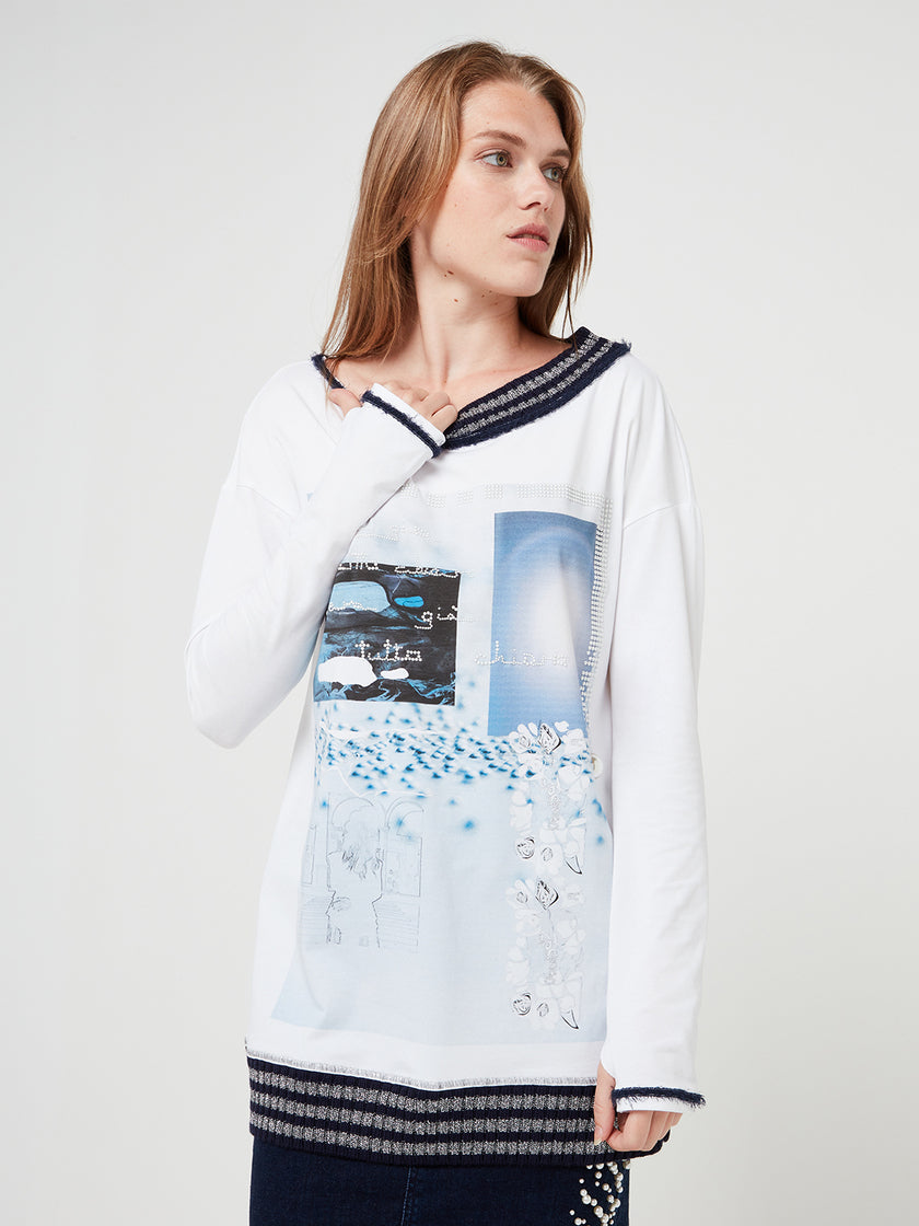 Long Tunic Style Top with Contrasting Ribbing - Lucindas on-line