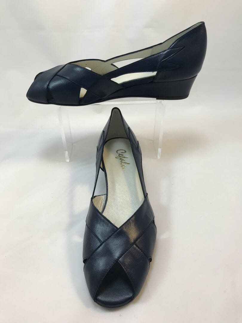 Black Cefalu Peep Toe Leather Wedge