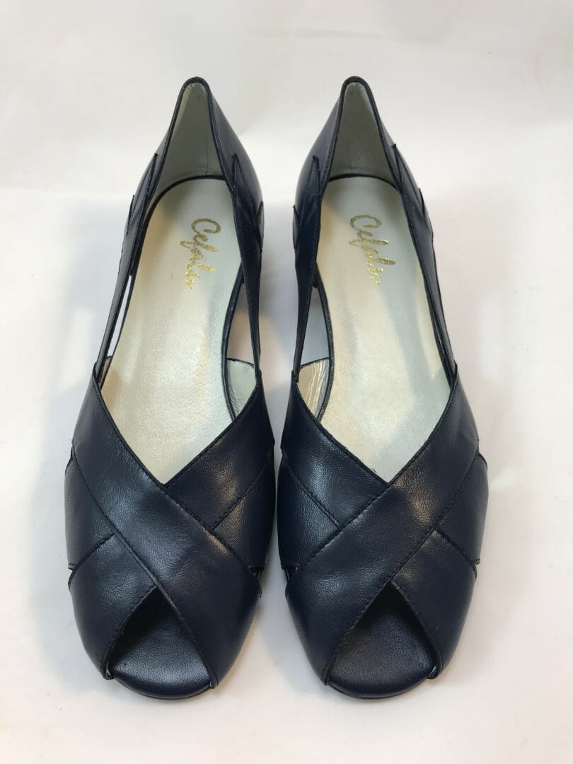 Black Cefalu Peep Toe Leather Wedge