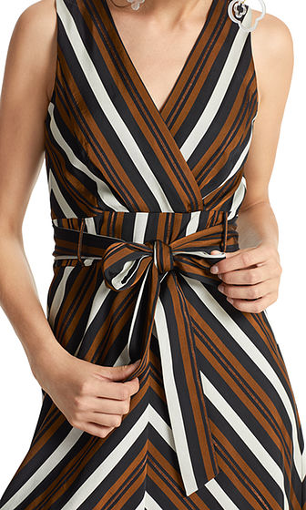 Marc Cain Sleeveless Wrap Dress with Lurex Stripes - Lucindas on-line
