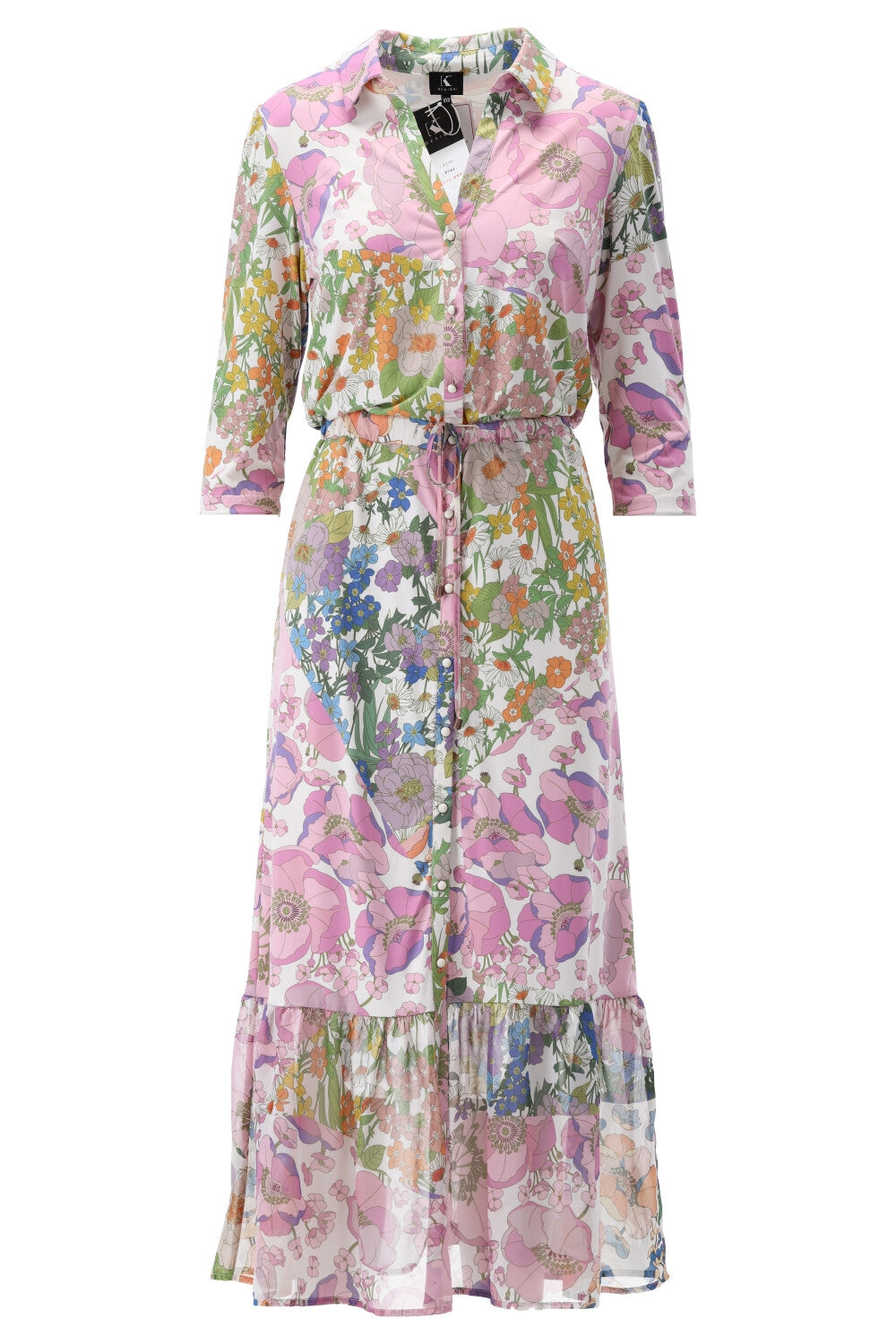 Pastel Floral Print Dress with Deep Frill S210 - Lucindas on-line