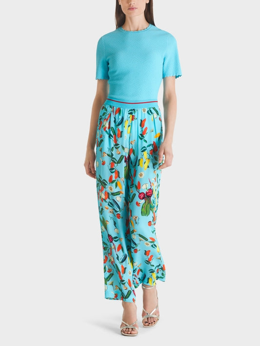 Silk Straight Trousers with Veggie Print