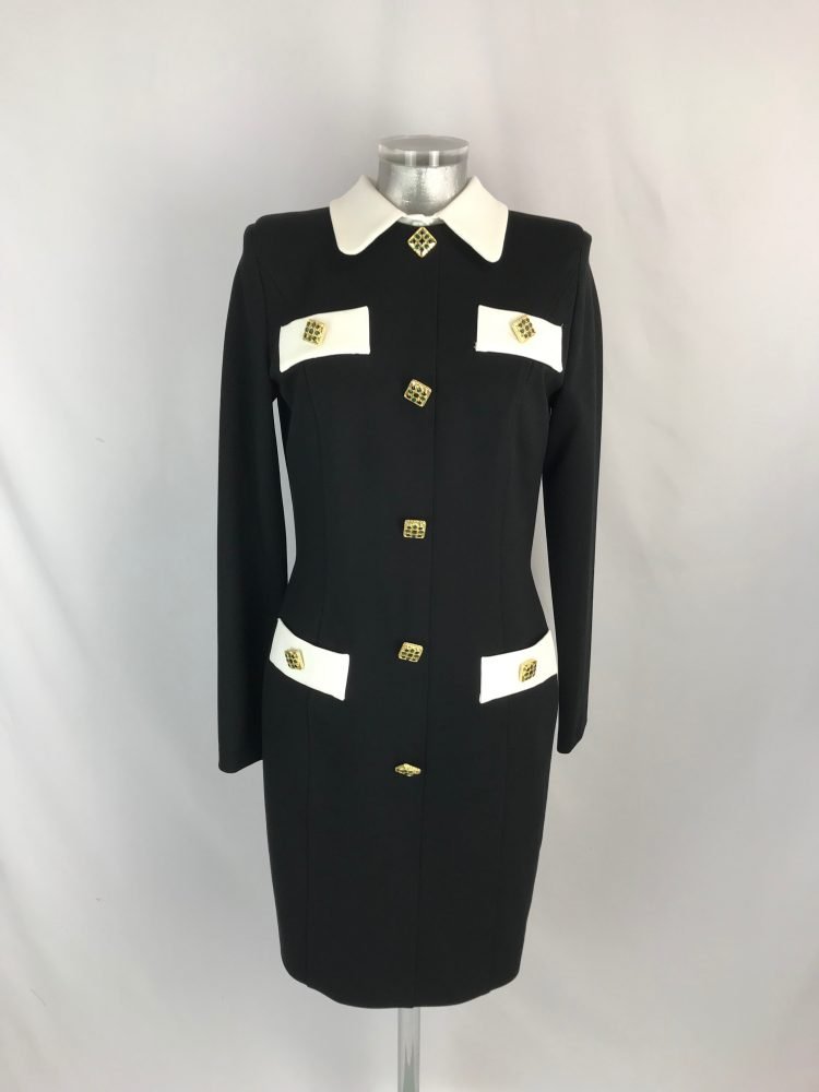 Black Dress with White Contrast 99018 - Lucindas on-line