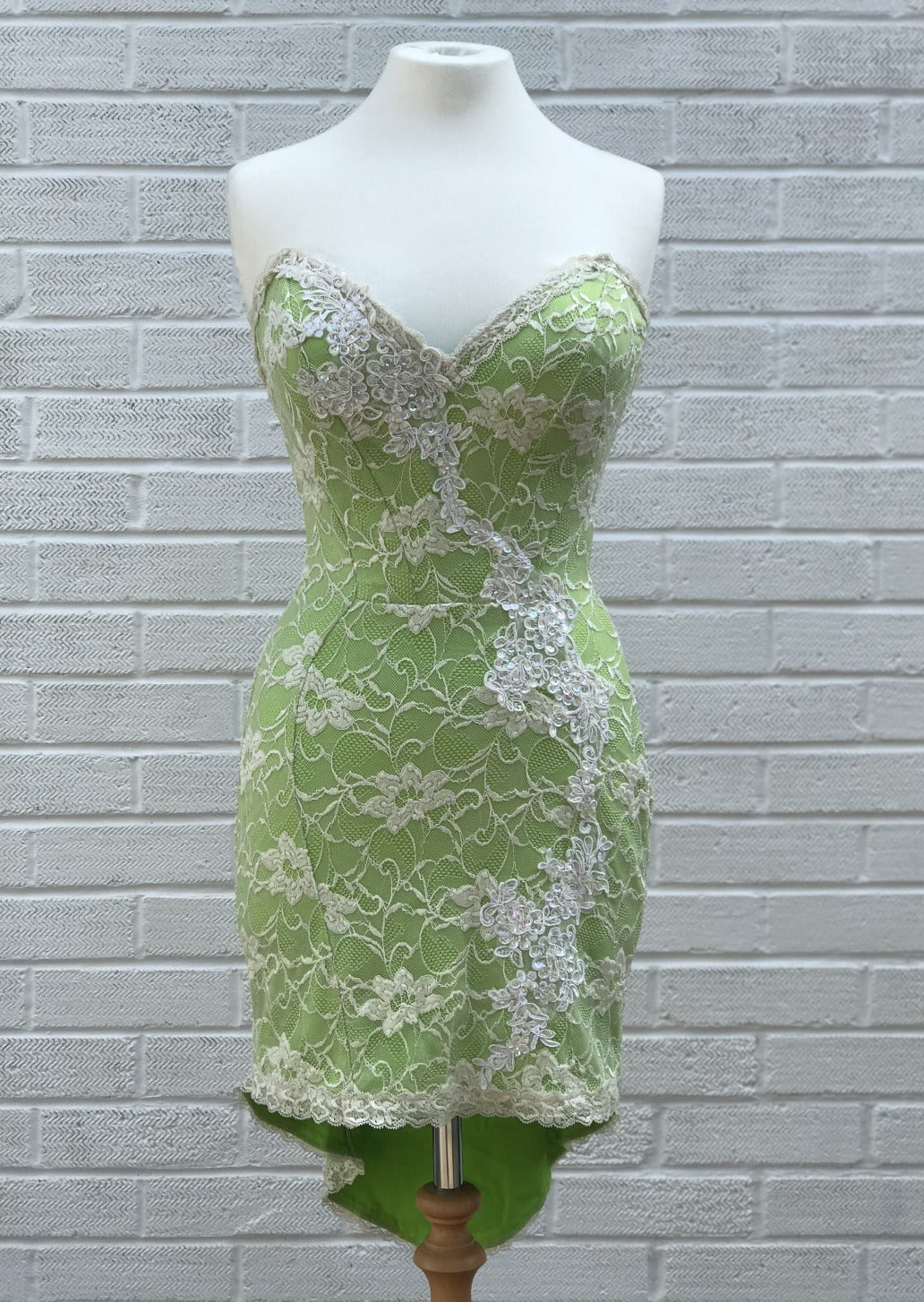 Lime green lace dress with fish tail - Lucindas on-line