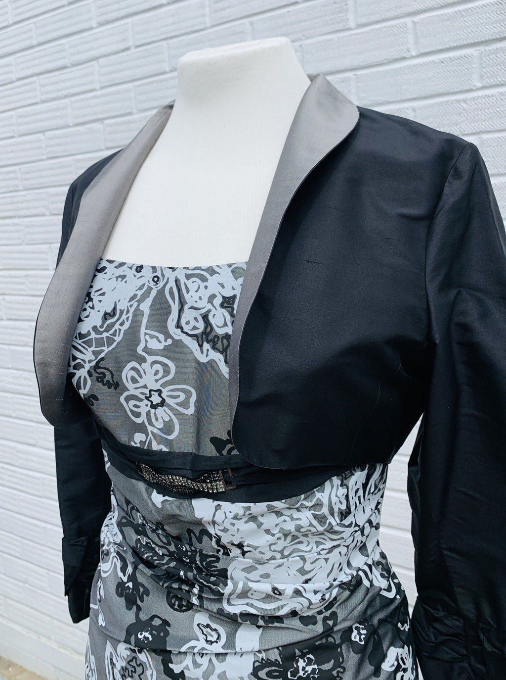 Linea Raffaeli Grey Pure Silk Dress with Black Bolero - 7868 - Lucindas on-line
