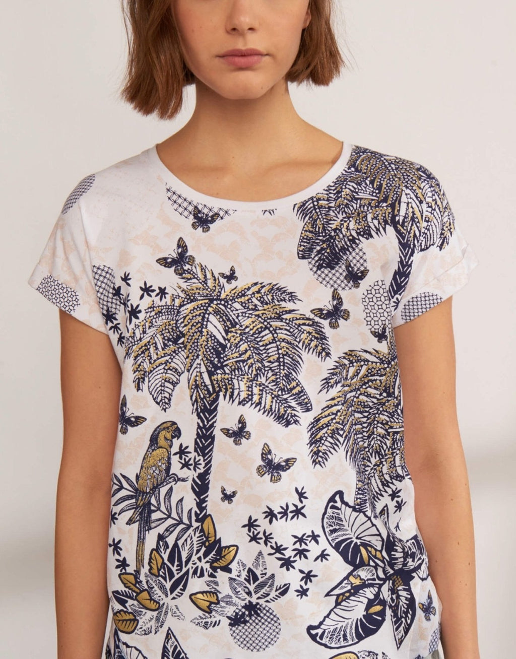 Tropical Print White T-Shirt TEJ366 - Lucindas on-line