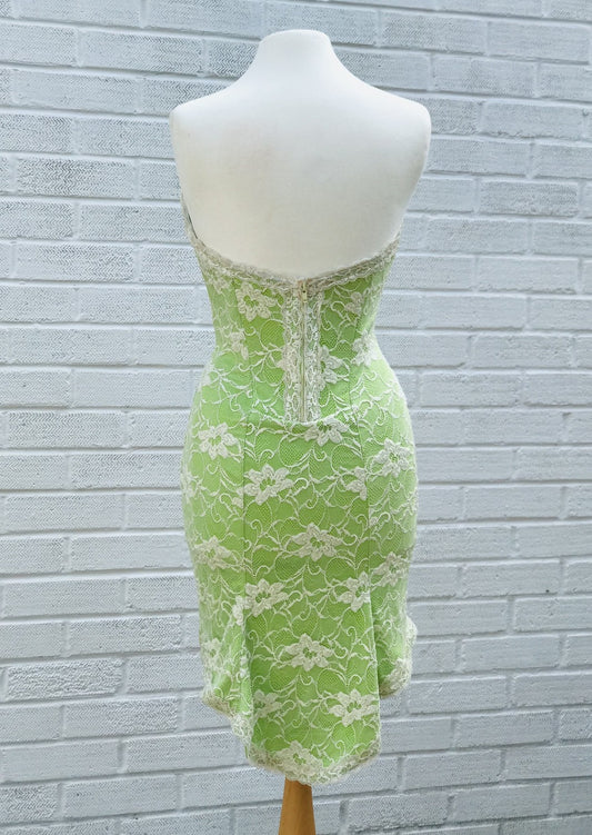 Lime green lace dress with fish tail - Lucindas on-line
