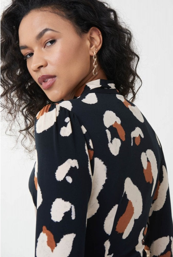 Abstract Animal Print Wrap Dress 223036