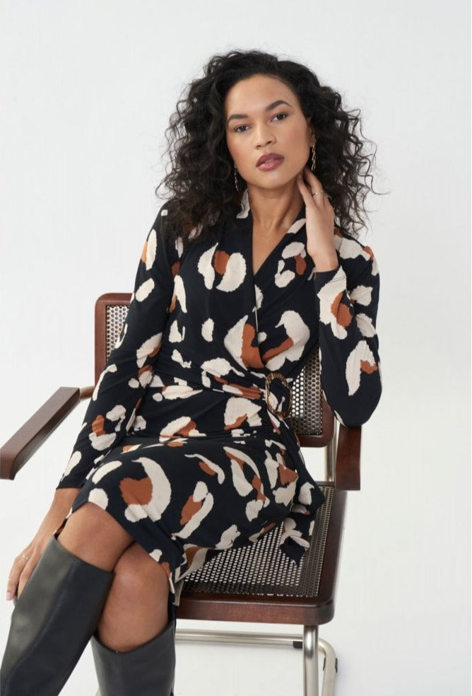 Abstract Animal Print Wrap Dress 223036