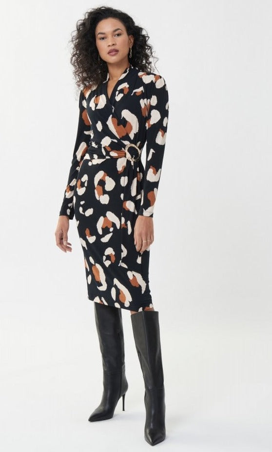 Abstract Animal Print Wrap Dress 223036