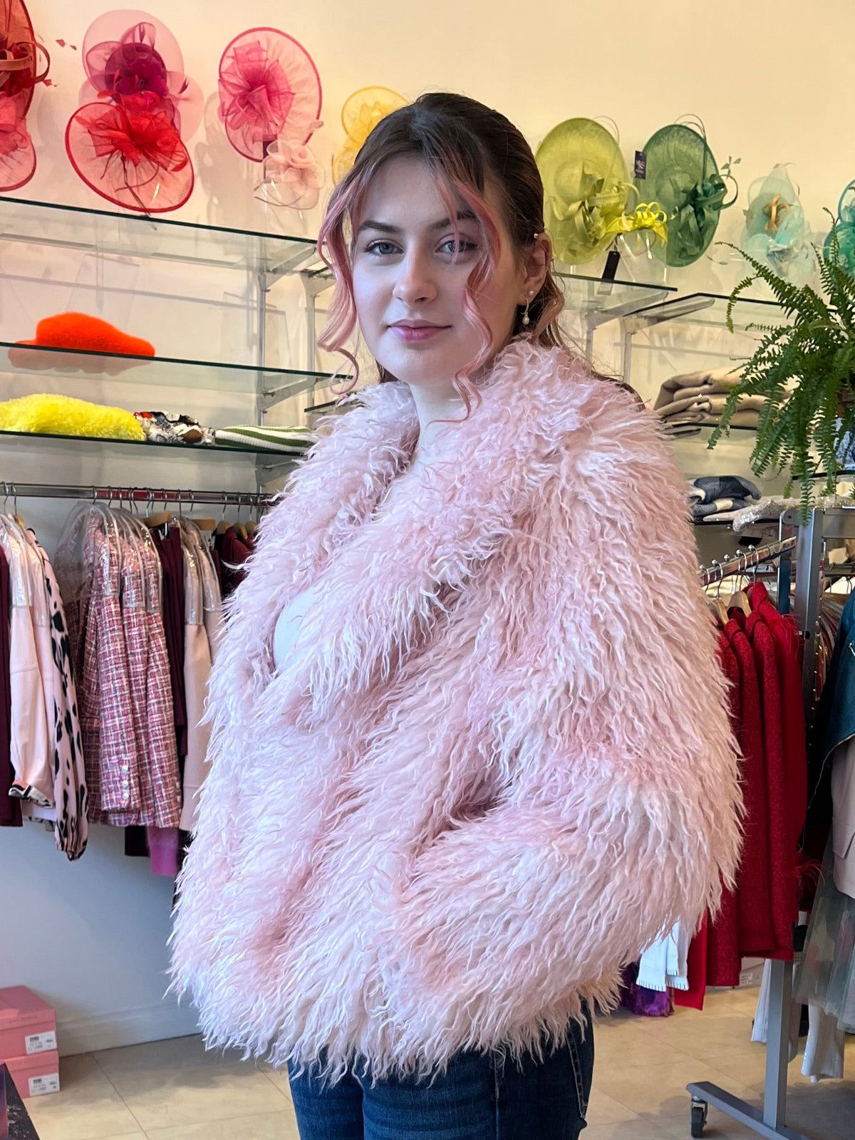 Fluffy Pink Faux Fur Coat